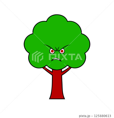 Angry Tree Character Cartoon Illustration Expressive Nature Icon for Campaigns, Branding and T shirt design 125880613