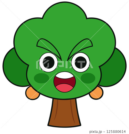 Angry Tree Character Cartoon Illustration Expressive Nature Icon for Campaigns, Branding and T shirt design 125880614