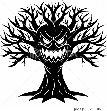 Angry Tree Character Cartoon Illustration Expressive Nature Icon for Campaigns, Branding and T shirt design 125880619