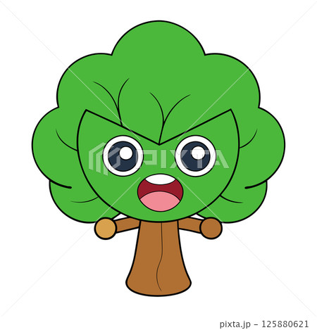 Angry Tree Character Cartoon Illustration Expressive Nature Icon for Campaigns, Branding and T shirt design 125880621