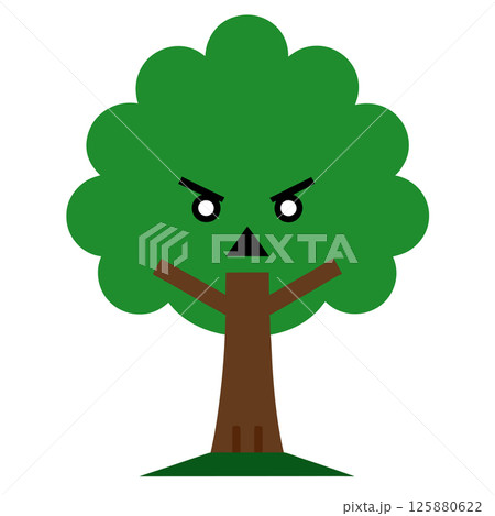 Angry Tree Character Cartoon Illustration Expressive Nature Icon for Campaigns, Branding and T shirt design 125880622