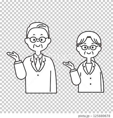 Introducing an illustration of a senior man and woman wearing glasses, upper body Introducing an illustration of a senior man and woman wearing glasses, upper body 125880678