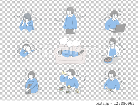 插圖集：一位身體不適、帶有講話泡泡的女士 125880963