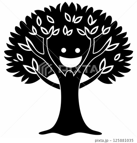 Charming Cute Tree Character Vector Illustration for Children's Books, Eco Branding, and T shirt Designs Charming Cute Tree Character Vector Illustration for Children's Books, Eco Branding, and T shirt Designs 125881035