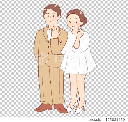 指輪を見せる男女 125881450