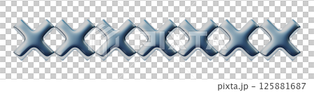 A line of metallic cross mark icons. 3DCG illustration of a continuous chain 125881687