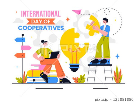 International Day of Cooperatives Vector Illustration Featuring People Contributing to the Complementary Goals of the United Nations in a Background 125881880