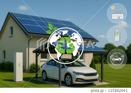 再生可能エネルギー住宅とEVカーで実現するグリーンライフ 125882041