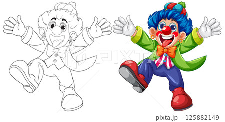 Colorful Clown Vector Illustration with Outline Version Colorful Clown Vector Illustration with Outline Version 125882149