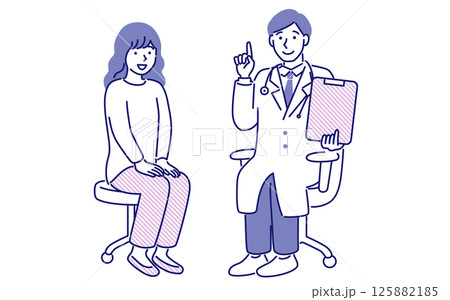 男性の医師から診察を受ける女性のシンプルでポップなベクターイラスト 男性の医師から診察を受ける女性のシンプルでポップなベクターイラスト 125882185