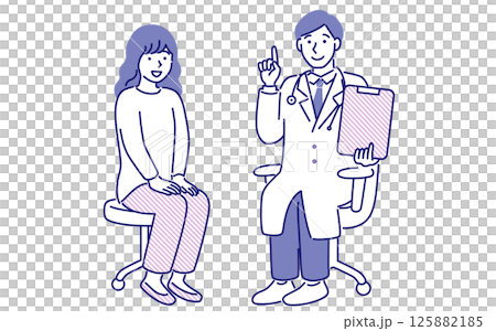 男性の医師から診察を受ける女性のシンプルでポップなベクターイラスト 男性の医師から診察を受ける女性のシンプルでポップなベクターイラスト 125882185