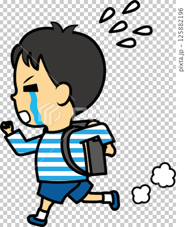 Elementary school boy running because he's going to be late 125882196