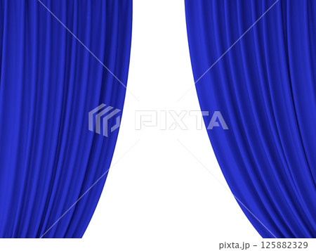 Two blue curtains tied at the ends, tied at a distance from each other. Two blue curtains tied at the ends, tied at a distance from each other. 125882329