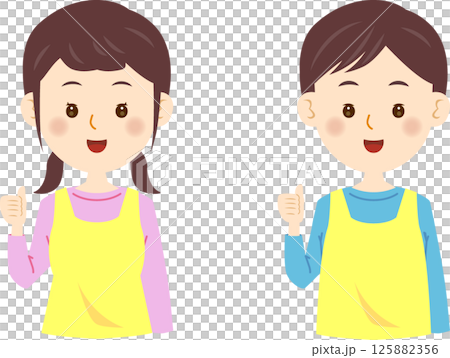 Male and female nursery teachers showing thumbs up Male and female nursery teachers showing thumbs up 125882356