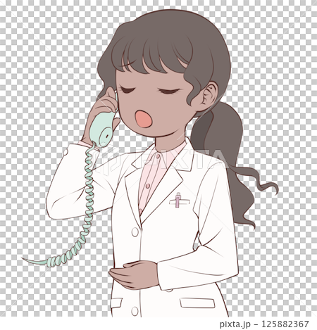 A dark-skinned female pharmacist talking on the phone - astonished A dark-skinned female pharmacist talking on the phone - astonished 125882367