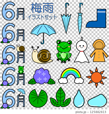 Rainy season illustration set (with lines) 125882813