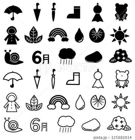 梅雨のモノクロアイコンセット 125882814