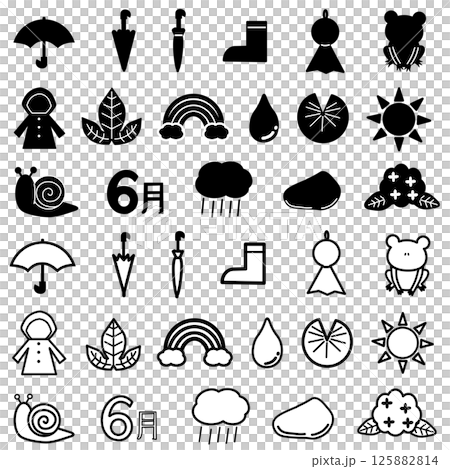 梅雨のモノクロアイコンセット 125882814