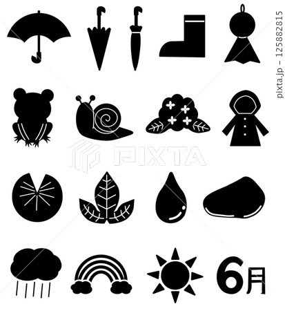 梅雨のモノクロアイコンセット（黒） 125882815