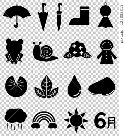 梅雨のモノクロアイコンセット（黒） 125882815