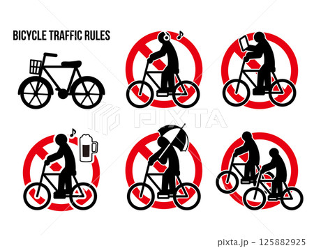 自転車の交通ルール違反のピクトグラムマーク、禁止アイコン 自転車の交通ルール違反のピクトグラムマーク、禁止アイコン 125882925