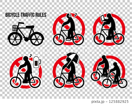 自転車の交通ルール違反のピクトグラムマーク、禁止アイコン 自転車の交通ルール違反のピクトグラムマーク、禁止アイコン 125882925