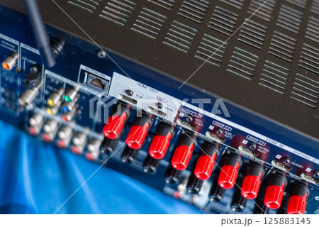 Audio mixer controls studio setup equipment professional environment close-up view sound engineering 125883145