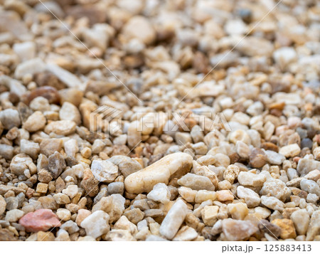 Gravel deposits in focus close-up textures of earthy ground-level environments Gravel deposits in focus close-up textures of earthy ground-level environments 125883413