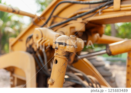 Industrial close-up technical insights excavator action at construction sites 125883489