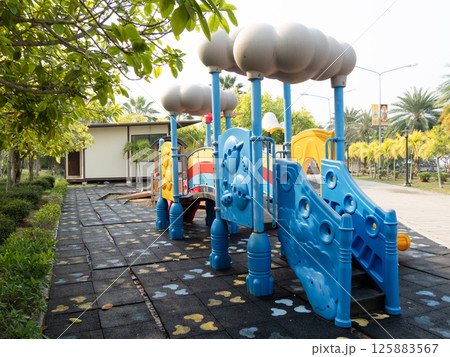 Children playing colorful playground equipment a park outdoor fun bright environment 125883567
