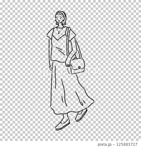 大人可愛いナチュラルコーデの女性　線画 125883727