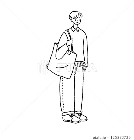 カジュアルコーデの女性　線画 125883729