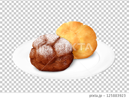Chocolate cream puffs, 2 varieties, plate 125883923