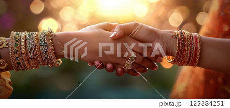 Elegant Clasped Hands with Beautiful Accessories 125884251