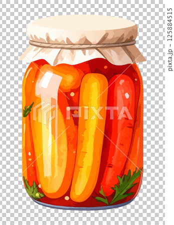 Watercolor illustration of bottled pickled vegetables AI generation 125884515