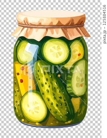 瓶裝醃菜水彩插畫AI生成 125884516