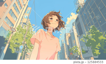 空を見上げる女の子 125884533