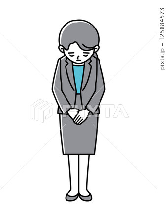 謝罪して頭を下げているスーツの女性の正面向きベクターイラスト 125884573
