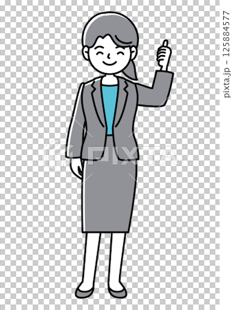 サムズアップで笑顔を見せるスーツの女性の正面向きベクターイラスト 125884577