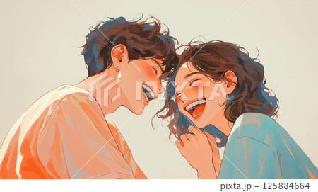 笑顔で見つめ合う男女のカップル 笑顔で見つめ合う男女のカップル 125884664