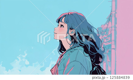 空を見上げる女性 125884839