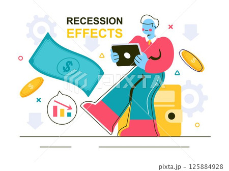 Recession Effects Vector Illustration Featuring the Impact on Economic Growth and the Decline in Economic Activity in a Flat Style Cartoon Background 125884928