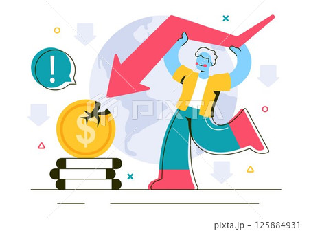 Recession Effects Vector Illustration Featuring the Impact on Economic Growth and the Decline in Economic Activity in a Flat Style Cartoon Background 125884931