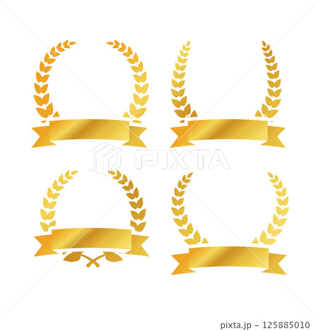 金色の月桂樹、金のエンブレム、月桂冠、リボン 125885010