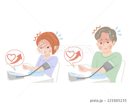 血圧を測る中年夫婦_高血圧 血圧を測る中年夫婦_高血圧 125885235