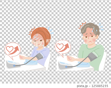 Middle-aged couple measuring blood pressure_high blood pressure Middle-aged couple measuring blood pressure_high blood pressure 125885235