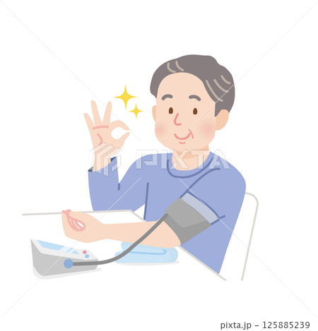 血圧を測るふくよかなミドル男性 血圧を測るふくよかなミドル男性 125885239