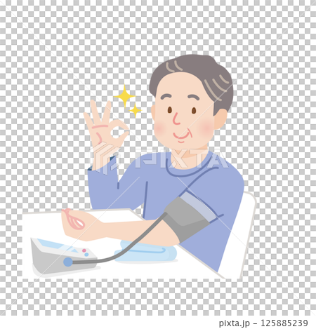 一位肥胖的中年男子正在測量血壓 125885239