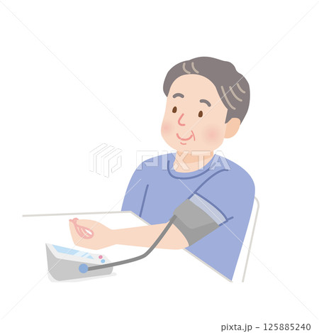 血圧を測るふくよかなミドル男性 血圧を測るふくよかなミドル男性 125885240