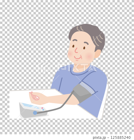 血圧を測るふくよかなミドル男性 血圧を測るふくよかなミドル男性 125885240